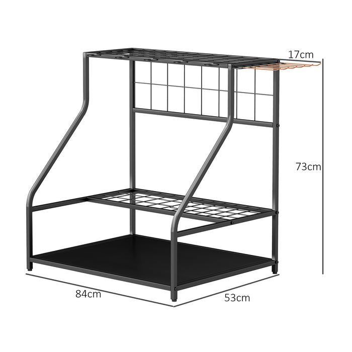 Outsunny Garden Tool Storage Rack, 3-Tier Garden Tool Rack with 11 Hooks for Long-Handled, Broom, Shovel, Rake, Holds 20 Tools