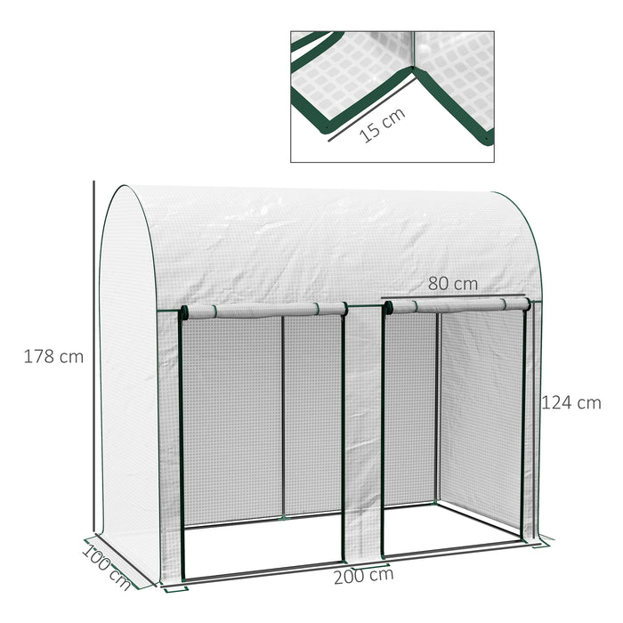 Outsunny Walk-In Greenhouse with Zipped Roll Up Doors, Small Greenhouse with Plastic Cover and Arched Top for Tomatos, Flowers, Vegetables and Herbs, 200 x 100 x 178cm, White