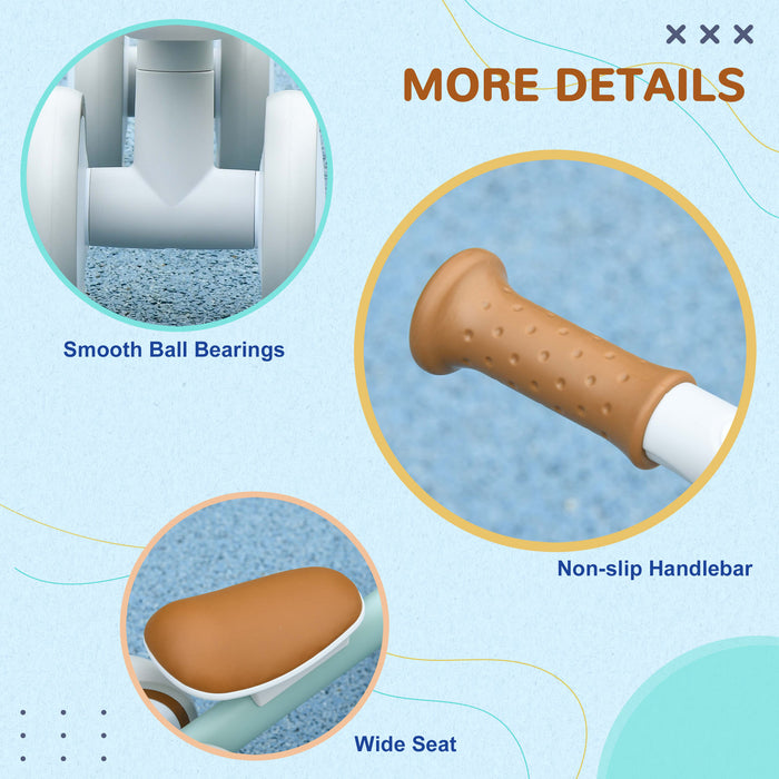 Kids Balance Bike with Adjustable Seat - Silent Non-Marking Wheels for Toddlers - Perfect Training Bicycle for 1-3 Year Olds, Green