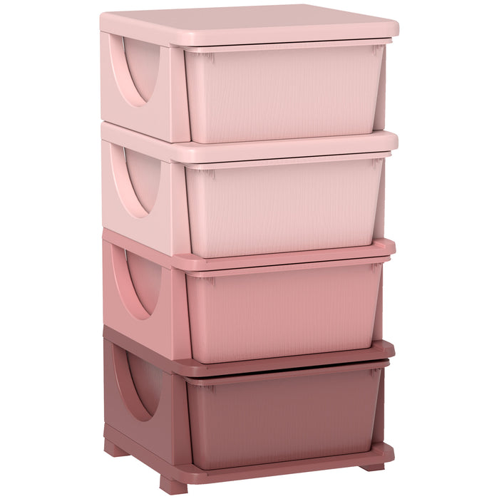HOMCOM Four-Tier Kids Storage Boxes, with Four Drawers, Pink
