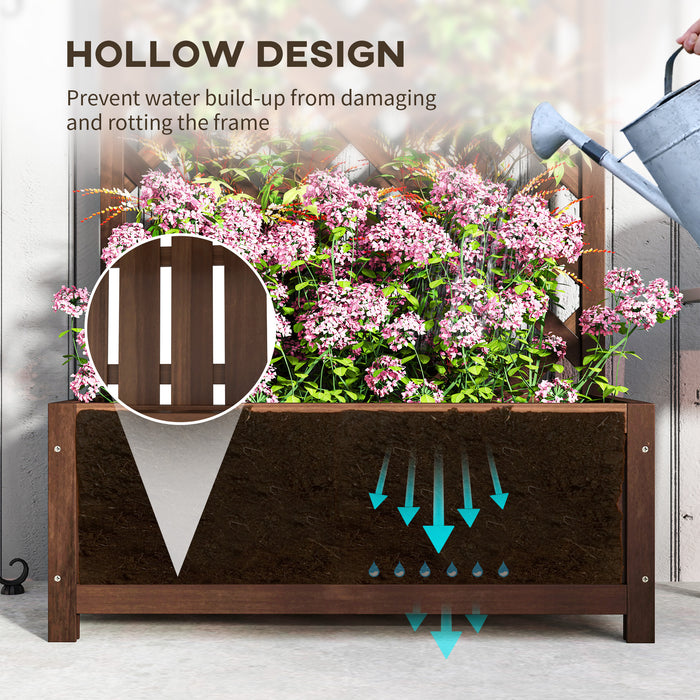 Outsunny 53L Garden Wooden Planter Box with Trellis Free Standing Flower Raised Bed with Lattice for Climbing Plants, 76cm x 36cm x 170cm, Dark Brown