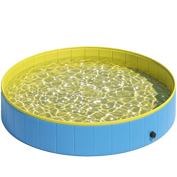 PawHut Foldable Dog Pool for Puppies and Ducks Dog Paddling Pool Bath Tub, Blue, 160 x 30cm