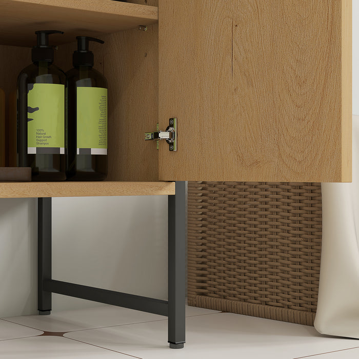HOMCOM Bathroom Vanity Unit, Under Sink Storage Cabinet with Soft-Close Doors for Basin without or with Pedestal, Natural