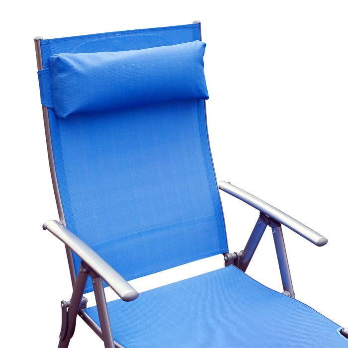 Steel Frame Sun Lounger - Folding Outdoor Chaise Chair with Texteline Fabric, 7-Position Adjustable Backrest & Headrest - Ideal for Patio Relaxation and Comfort