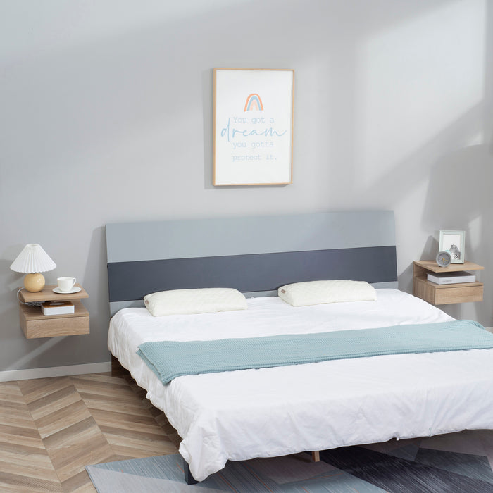 Wall-Mounted Oak-Toned Nightstand - Floating Bedside Cabinet with Drawer & Open Shelf - Space-Saving Bedroom Storage Solution