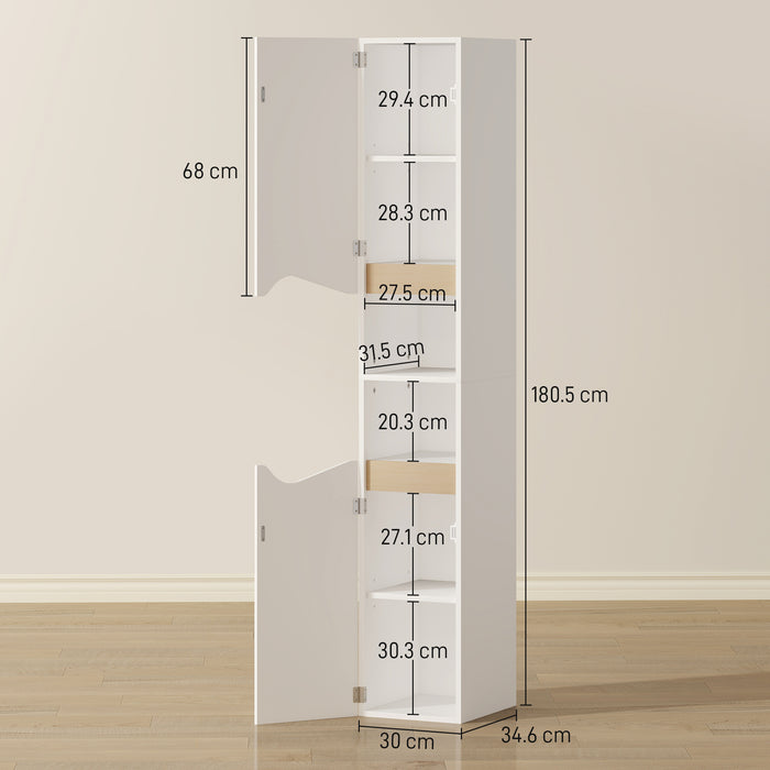 HOMCOM Tall Slim Bathroom Cabinet with 2 Doors, 2 Shelves - White