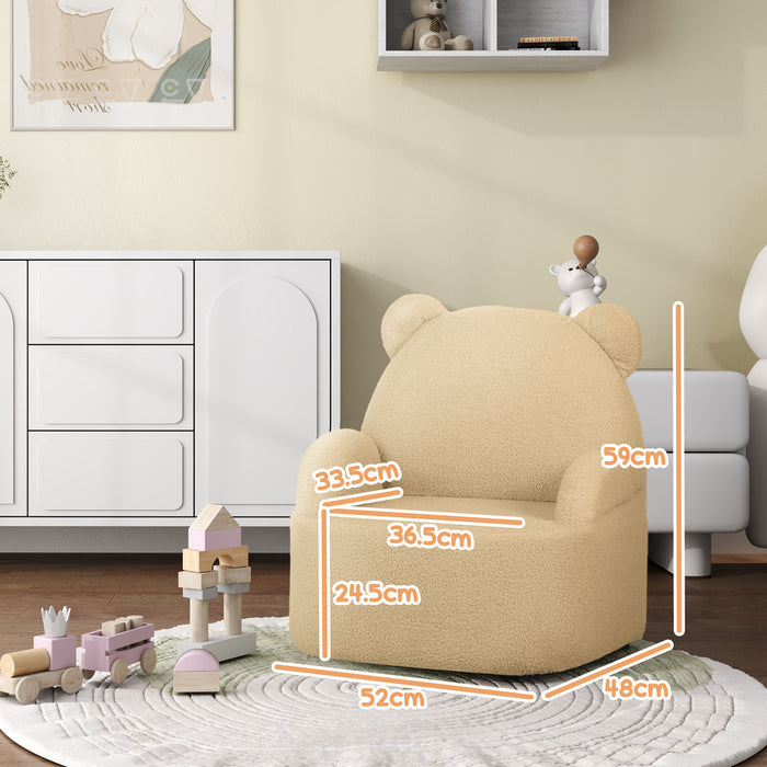 Bear Shaped Toddler Armchair - Plush Kids Chair for Playroom, Bedroom, Living Room - Ideal for Ages 18 Months to 3 Years in Khaki