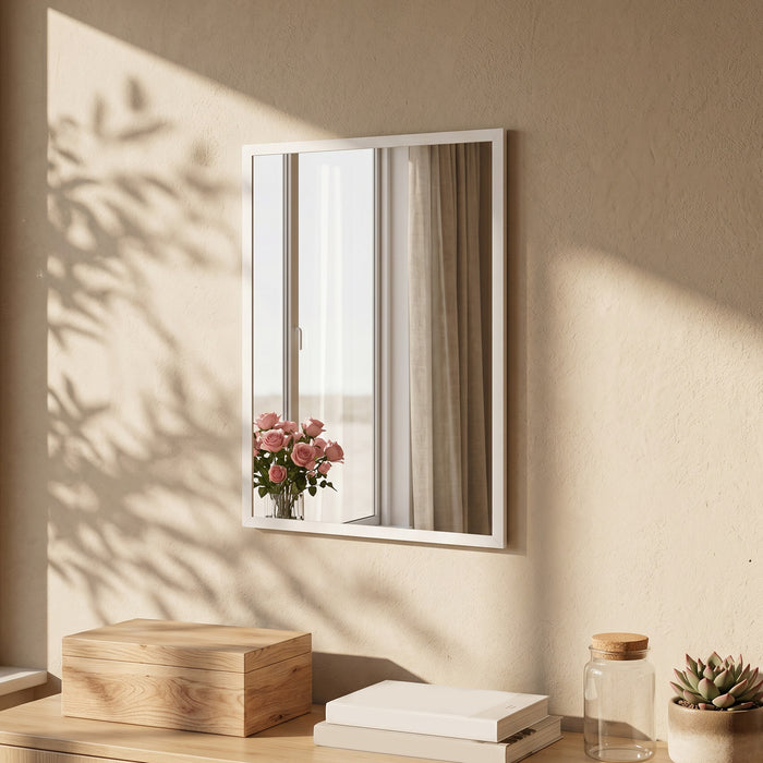 HOMCOM Wall-Mounted Bathroom Mirror, 70 x 50 cm Wall Mirror for Living Room, Bedroom, Hallway, White
