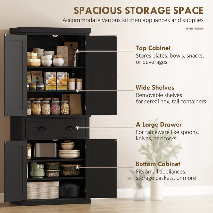 HOMCOM Kitchen Storage Cabinet with Drawer and Adjustable Shelves - Black