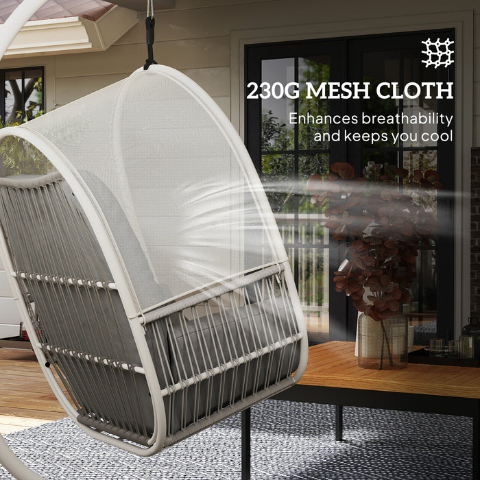 Outsunny Hanging Egg Chair Outdoor Indoor, Swing Hammock Chair with Stand, Cushions, Lumbar Pillow, Adjustable Height and Steel Frame for Garden Patio Lounge Porch, Light Grey