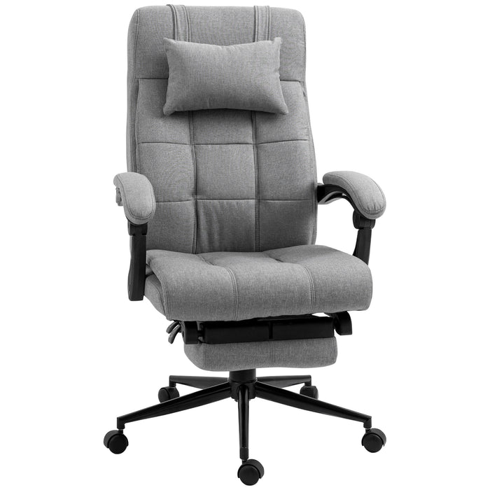 Ergonomic Office Chair with Footrest - Armrests, Lumbar Support & Adjustable Headrest in Light Grey - Comfort Seating for Long Work Hours