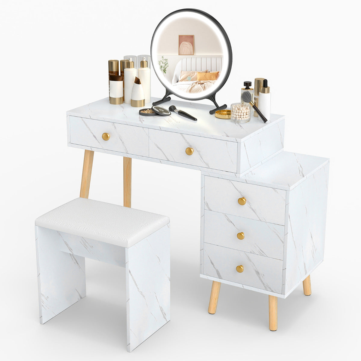 Vanity Desk Makeup Vanity Set with Removable Mirror-