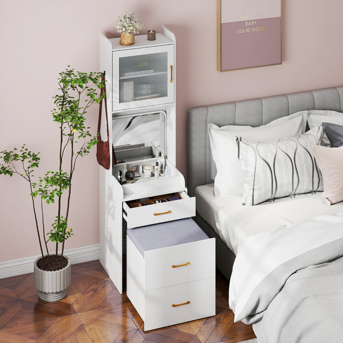 Vanity Desk with Flip-up Mirror and Movable Storage Stool-