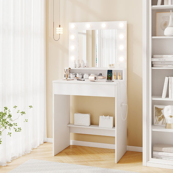 Vanity Desk with Mirror and Lights-White