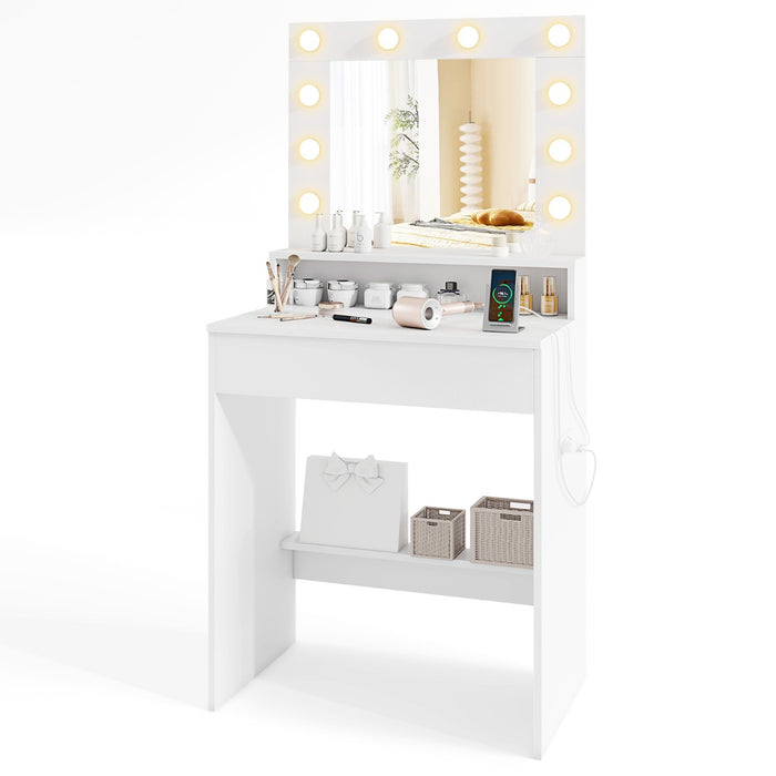 Vanity Desk with Mirror and Lights-White