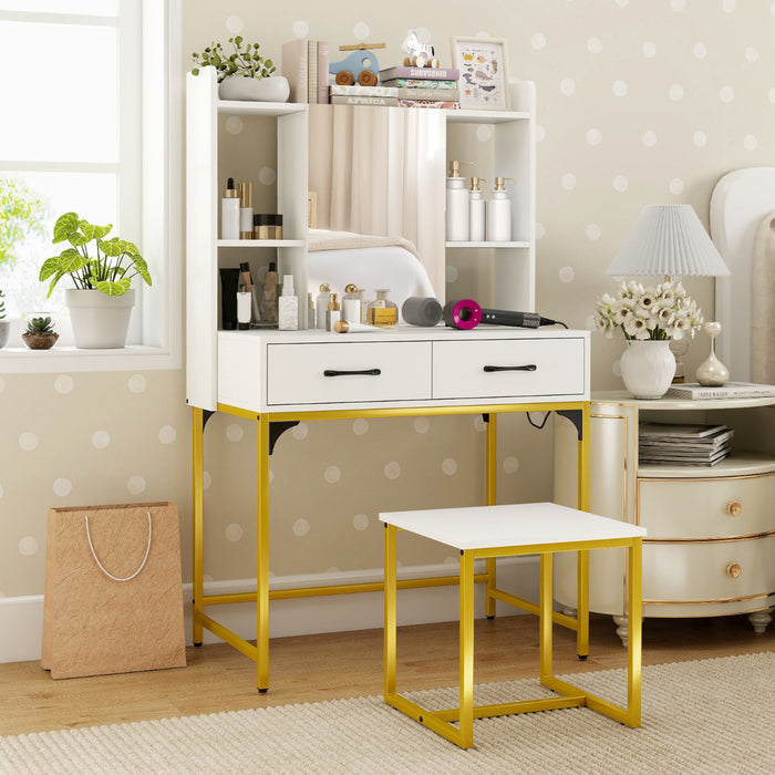 Vanity Desk with Mirror and Stool Wide Makeup Dressing Table-