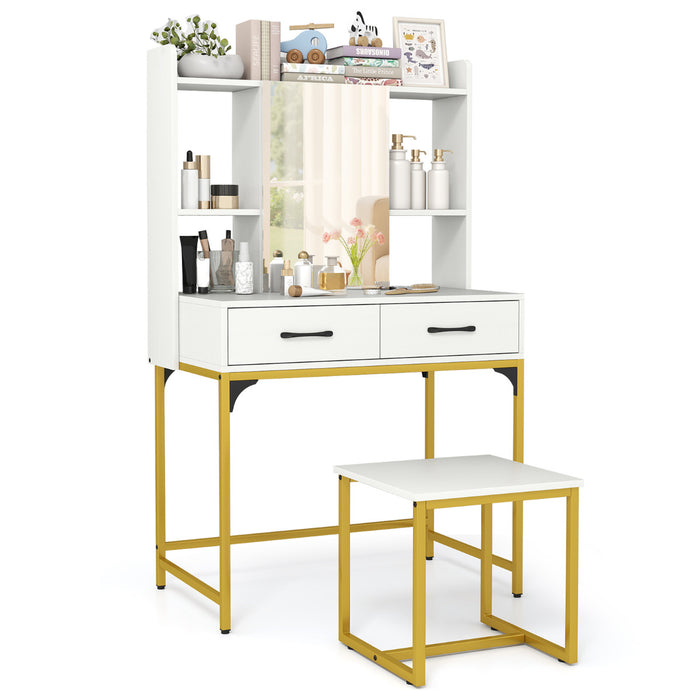 Vanity Desk with Mirror and Stool Wide Makeup Dressing Table-