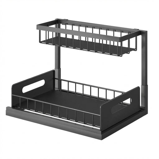 Metal Pull-Out Under-Sink Organiser with Sliding Shelf — Kitchen Storage (White/Black)