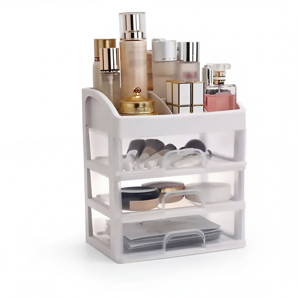 Transparent Cosmetic & Jewellery Organiser — 3 Drawer, 4-Layer Plastic Storage