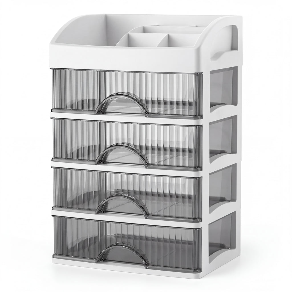 PP 5-Layer Drawer Makeup Storage Box – Multi-layer Cosmetic Organiser (White / Pink)