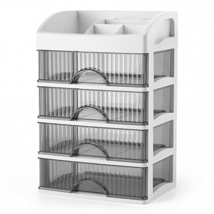 PP 5-Layer Drawer Makeup Storage Box – Multi-layer Cosmetic Organiser (White / Pink)