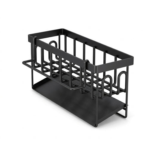 Kitchen Sink Organiser — Sponge Holder with Dishcloth Hanger and Adhesive Sticker