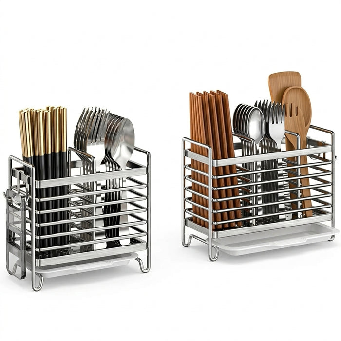 No-Drill Stainless Steel Wall Utensil Holder — Space-Saving Kitchen Organiser