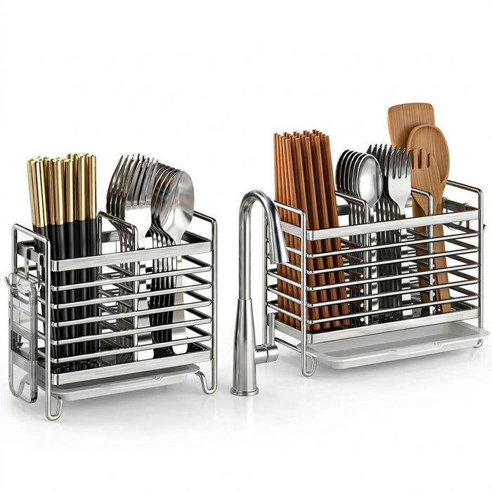 No-Drill Stainless Steel Wall Utensil Holder — Space-Saving Kitchen Organiser