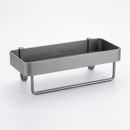 No‑drill aluminium shower caddy with towel rod option — single or double