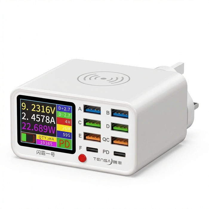 8-Port Wireless Fast Charging Station — 15W Wireless, 65W Total, PD & QC