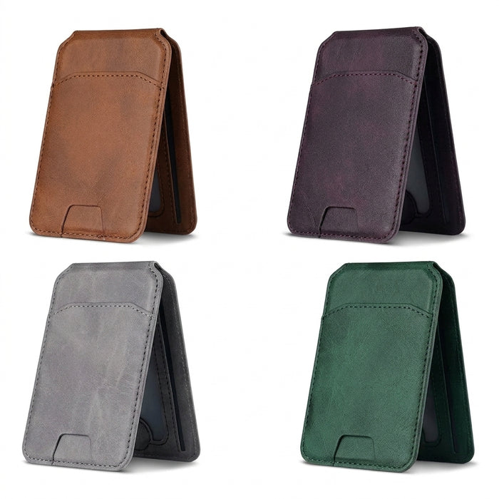 Magnetic PU Leather Wallet Phone Case — MagSafe Compatible with Card Pocket & Stand