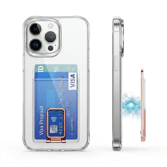 Transparent Magnetic MagSafe Card Wallet & Stand for iPhone – Clear PC Case