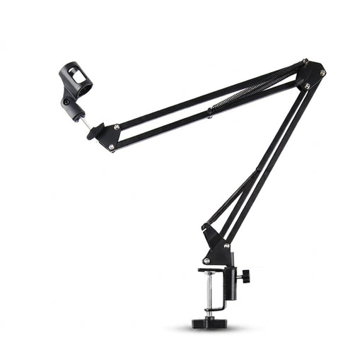 Adjustable Scissor Arm Microphone Stand — Desktop Clip, Tripod & Extendable Bracket