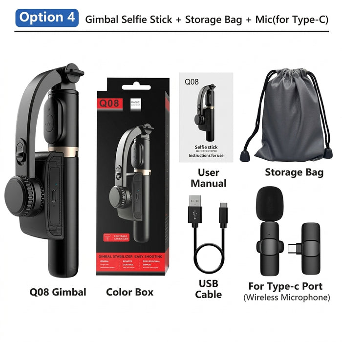 Q08 Handheld Gimbal Stabiliser & Selfie Stick with Bluetooth Remote for Smartphones