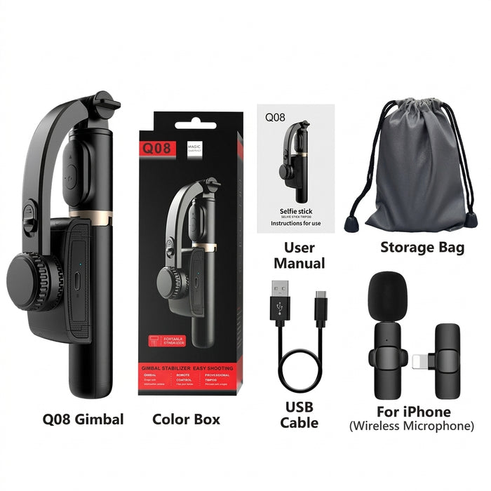 Q08 Handheld Gimbal Stabiliser & Selfie Stick with Bluetooth Remote for Smartphones