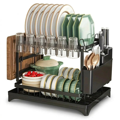 Double-layer Stainless Steel Kitchen Drain Rack for Tableware, Chopsticks and Cutting Boards (White or Black)