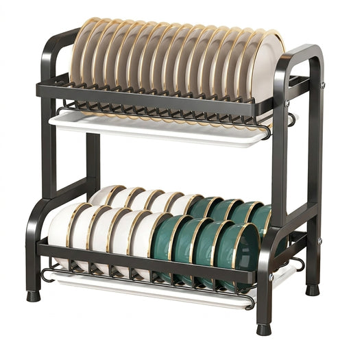 2/3-Tier Stainless Steel Dish Rack with Utensil Holder — Compact Rustproof Countertop Drainer