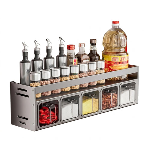 Wall-Mounted Spice Rack – Over-Stove Seasoning Jar Organiser (3 / 4 / 5 Grid)