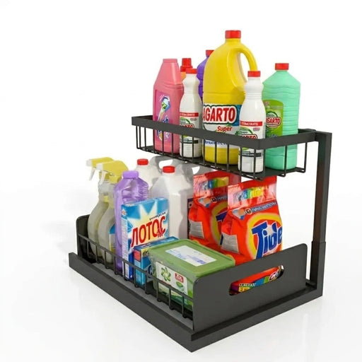 Double-Layer Sliding Under-Sink Shelf – Pull-Out Cabinet Storage for Kitchen & Bathroom