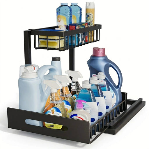 Under-Sink Sliding Drawer Organiser — Metal Pull-Out Shelves for Kitchen, Bathroom & Garage