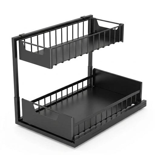 Under‑sink 2‑Tier Pull‑Out Storage Organiser – 36×27×28cm, Black or White