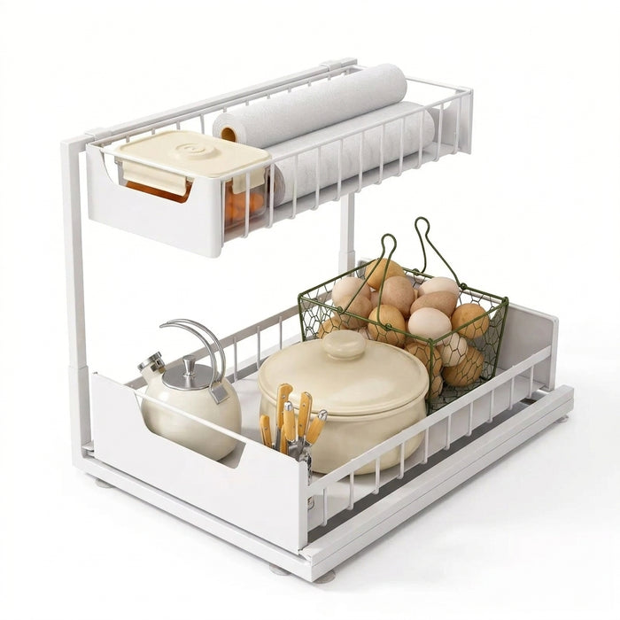 Under‑sink 2‑Tier Pull‑Out Storage Organiser – 36×27×28cm, Black or White