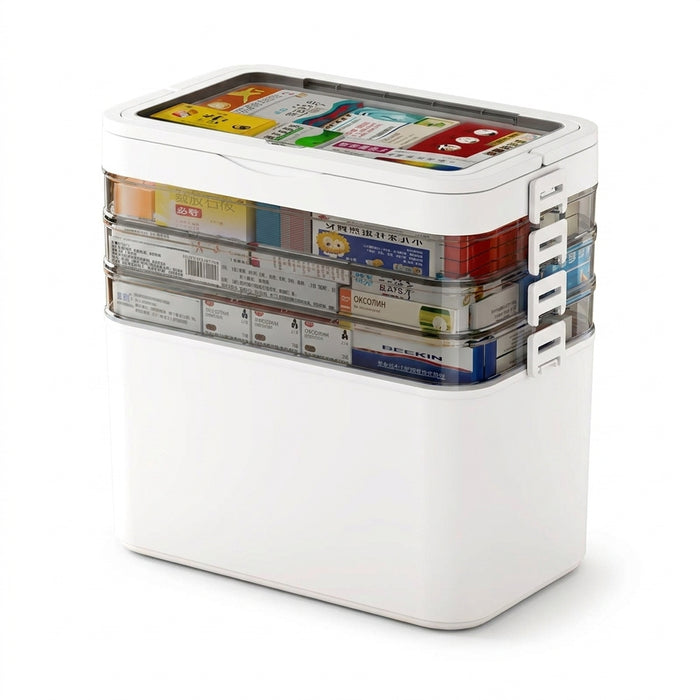 White Portable Medicine Storage Box — Heavy-Duty Plastic Organiser with Drawers & Doors (4/5/6 Floors)
