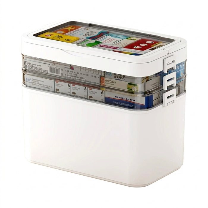 White Portable Medicine Storage Box — Heavy-Duty Plastic Organiser with Drawers & Doors (4/5/6 Floors)