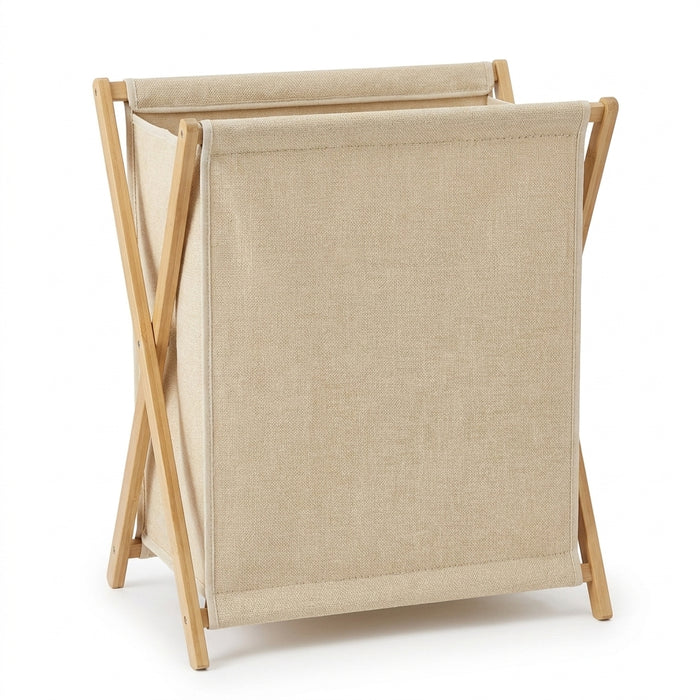 Foldable Laundry Basket with Bamboo Frame — Cotton‑Linen Hamper 40×30×38cm