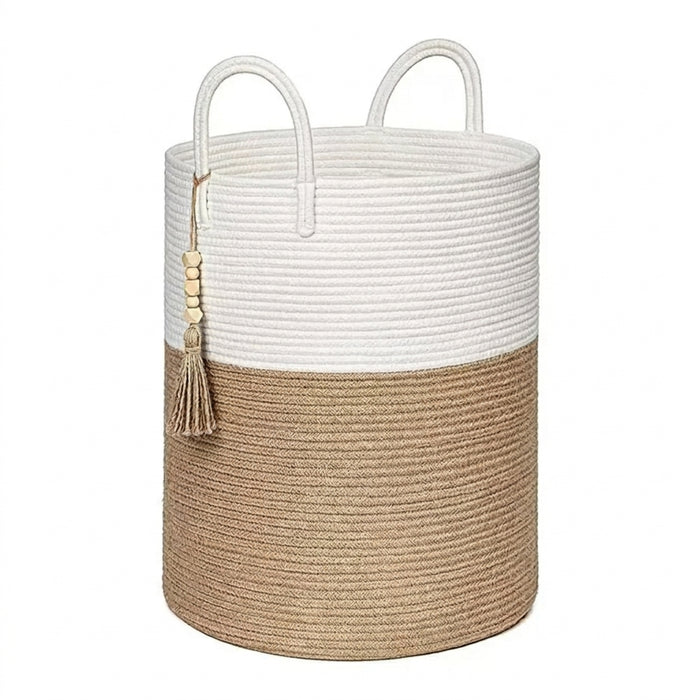 Large Tall Woven Storage Basket – Foldable Cotton Rope Laundry Hamper