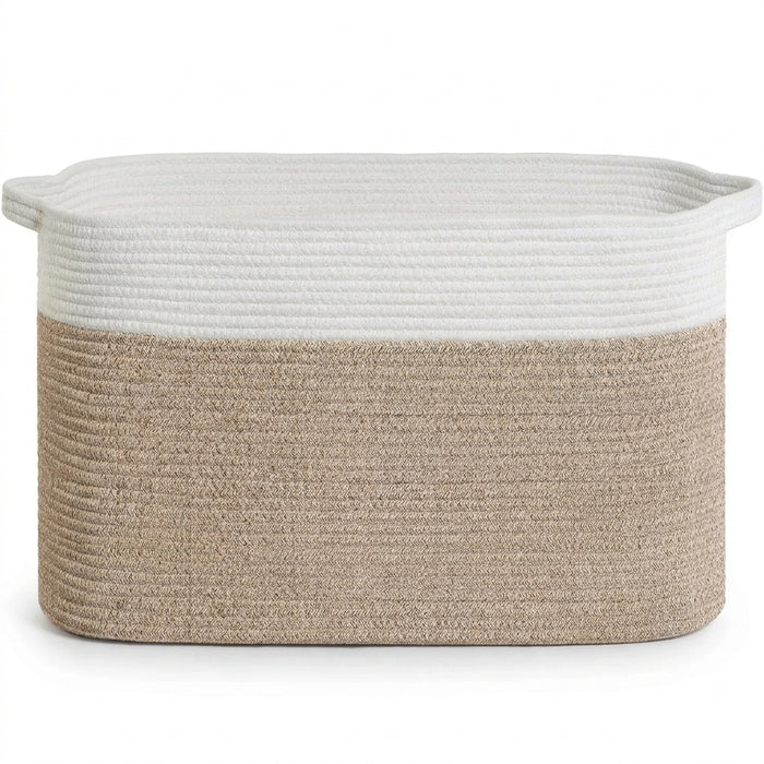 Large Cotton Rope Storage Basket — Foldable Laundry & Blanket Bin (55×38×30 cm)