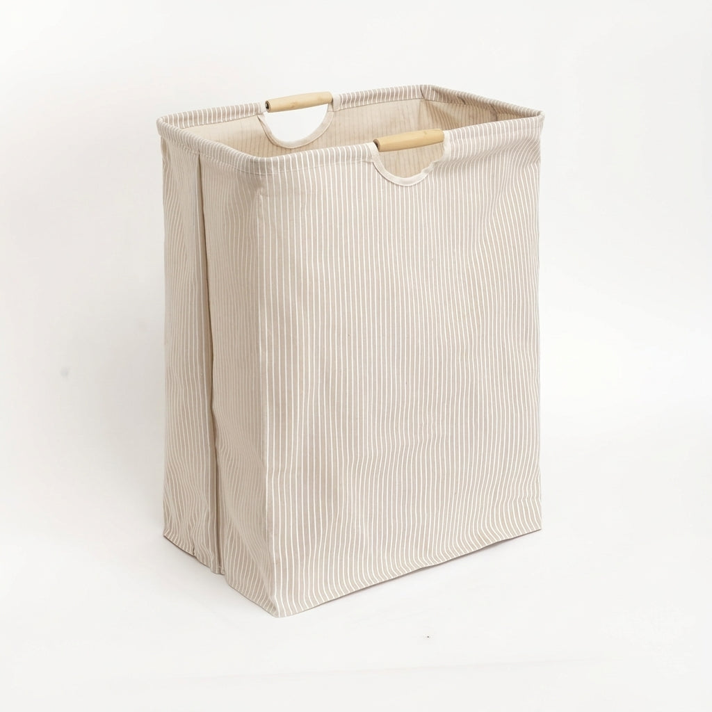 Large Dual-Handle Laundry Hamper — Tall Freestanding Waterproof Cotton Basket (Khaki)