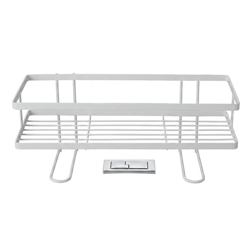 Non-Perforated Single-Tier Bathroom Storage Rack — Compact Toilet Shelf (White/Black)
