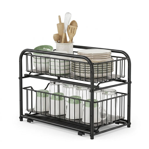 2-Tier Under-Sink Cupboard Organiser with Sliding Basket Drawers, Stackable